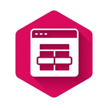 White MySQL code icon isolated with long shadow background. HTML Code symbol for Stock Illustration