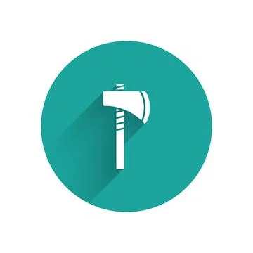 White Native american tomahawk axe icon isolated with long shadow. Green circle 스톡 일러스트
