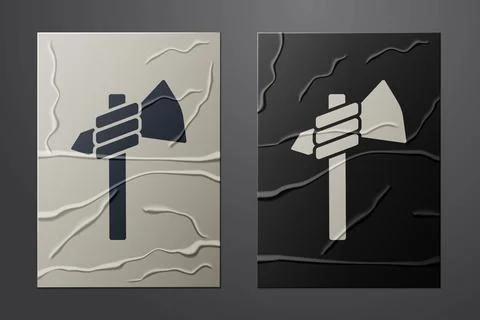 White Native american tomahawk axe icon isolated on crumpled paper background Stock Illustration