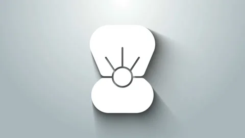 White Natural open shell with pearl icon isolated on grey background. Scallop Stock Footage 145919428
