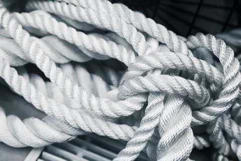 White nautical rope bundle, close up Stock Photos