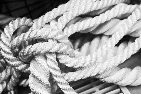 White nautical rope bundle, closeup monochrome Stock Photos