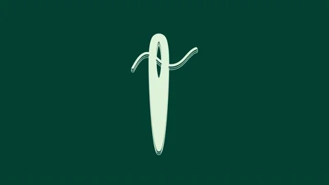 White Needle for sewing with thread icon isolated on green background. Tailor Stock Footage 236035814
