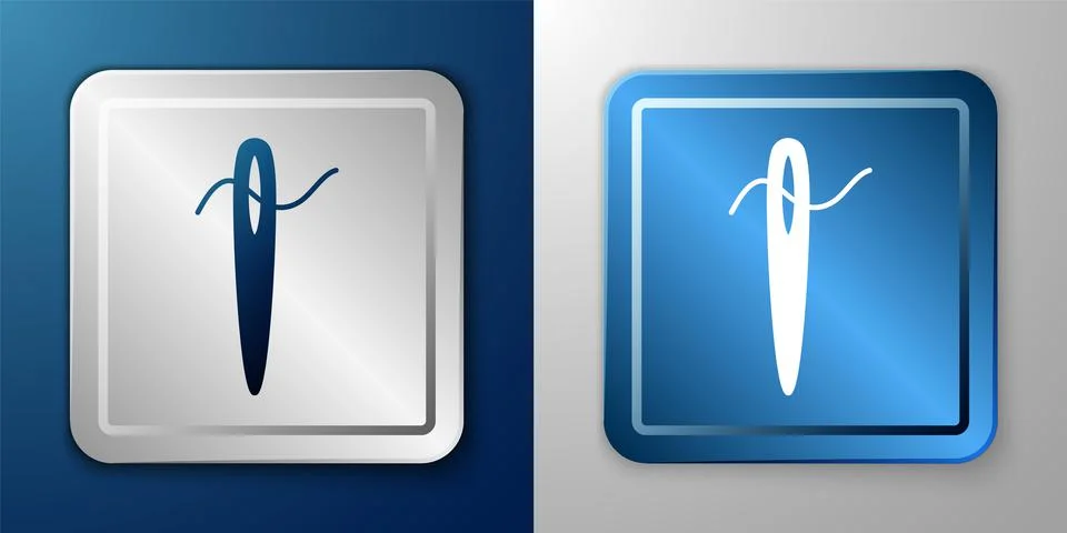 White Needle for sewing with thread icon isolated on blue and grey background Stock Illustration