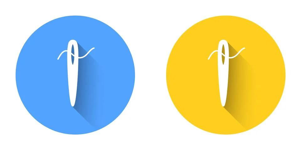 White Needle for sewing with thread icon isolated with long shadow background Stock Illustration