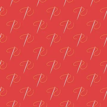 White Needle with Thread red seamless pattern. Needlework background Stock Illustration