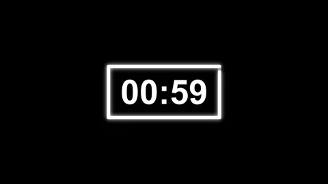 White neon 1 minute countdown timer - abstract glowing digital clock frame. Stock Footage 340910957