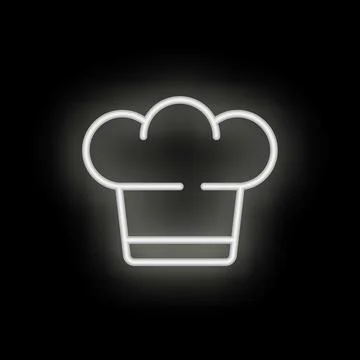 White neon chef hat shining in the dark background Stock Illustration