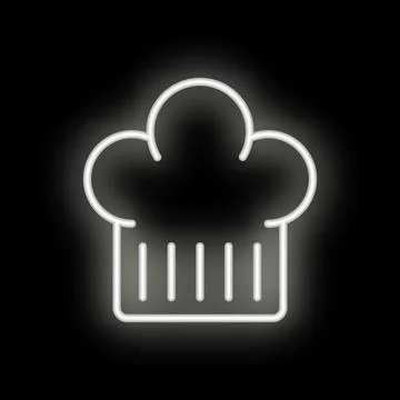 White neon chef hat shining on black background Stock Illustration
