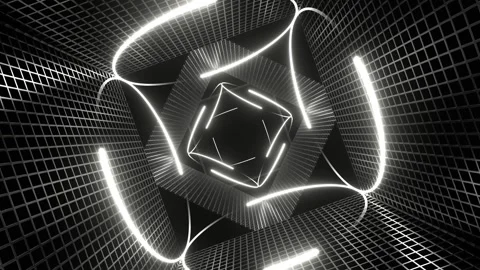 White Neon Circle Lights in Square Frames Background VJ Loop in 4K Stock Footage 287076954