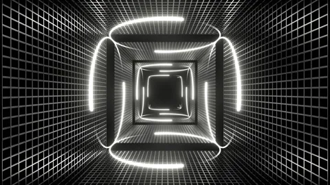 White Neon Circle Lights in Square Frames Background VJ Loop in 4K Stock Footage 307689014