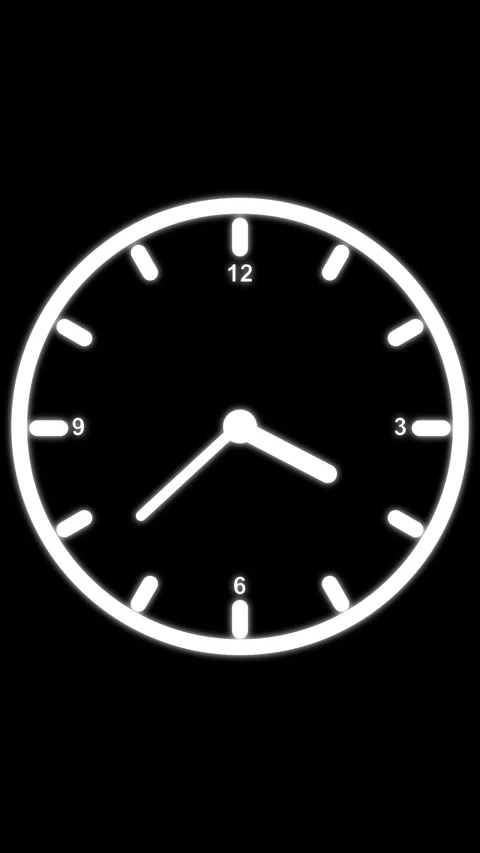 White Neon Clock Face with Numbers on Black Background time analog Stock Footage 337461360
