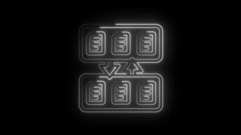 White neon data migration icon animation on black background data transfer .. Stock Footage 312309364