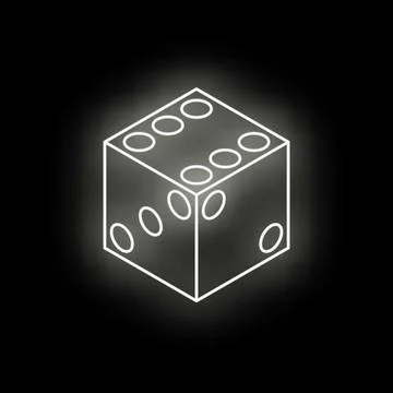 White neon dice glowing on black background Stock Illustration