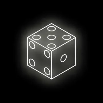 White neon dice glowing on black background Stock Illustration