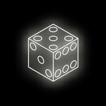 White neon dice glowing on black background Stock Illustration