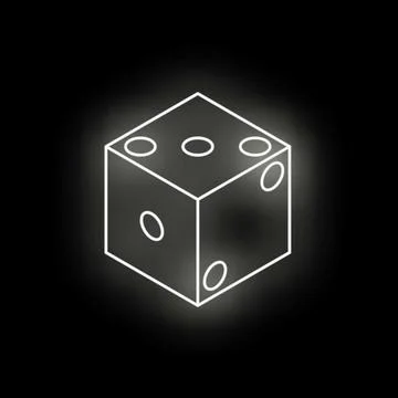 White neon dice glowing on black background Stock Illustration