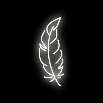 White neon feather glowing with light on black イラスト素材
