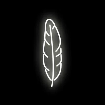 White neon feather light sign glowing in darkness Stock Illustration