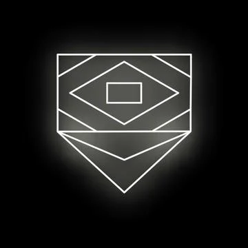 White neon geometrical shape shining on black background Illustrazione stock