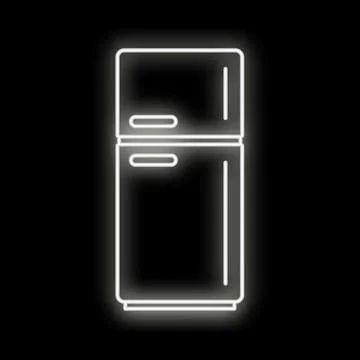 White neon glow refrigerator kitchen appliance icon Stock Illustration