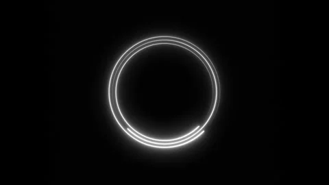 White neon glowing circle frame animation loop on black background Stock Footage 337470800