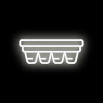 White neon glowing ice cube tray icon on black background Illustrazione stock