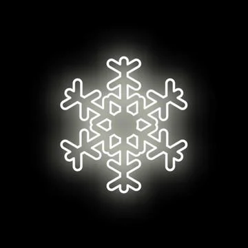 White neon glowing snowflake symbol on black background Stock Illustration