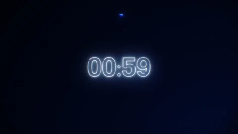 White Neon Light 60 Seconds Countdown on black background. Running dynamic light Stock Footage 134473426