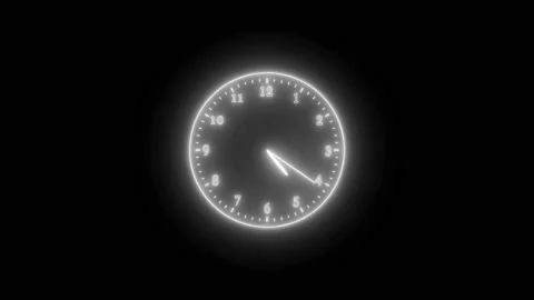 White neon light analog clock isolated animated on black background Stock Footage 165743037