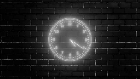 White neon light analog clock isolated animated on wall background Stock Footage 165743042