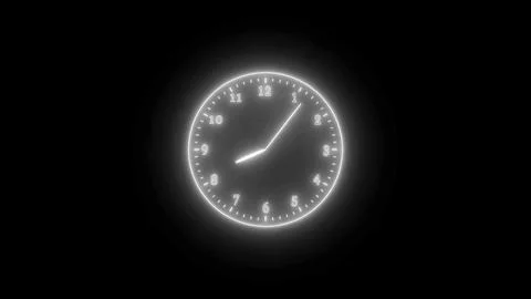 White neon light analog clock isolated on black background 2 Stock Illustration