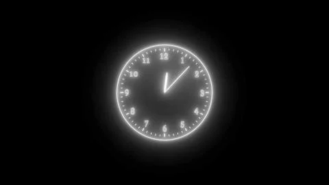 White neon light analog clock isolated on black background Stock Illustration