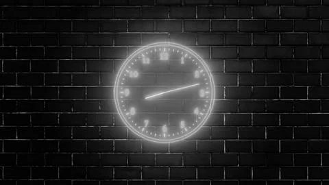 White neon light analog clock isolated on wall background2 Stock Illustration