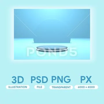 White neon light with podium blue scene 3d illustration rendering in blue psd PSD Template