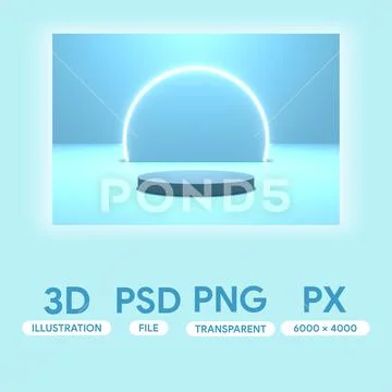 White neon light with podium blue scene 3d illustration rendering in blue psd PSDテンプレート