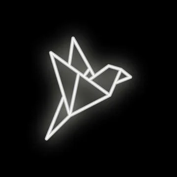 White neon light representing a bird flying on a black background Stock Illustration