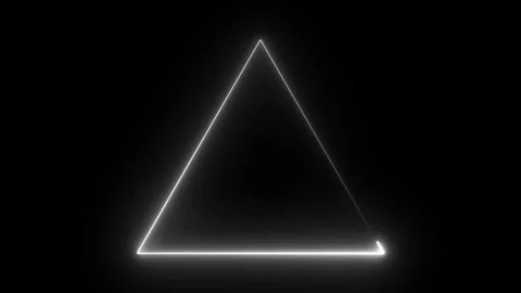 White neon light triangle frame animated loop on black background Stock Footage 336383009