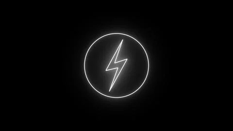White neon lightning bolt, glowing sign. Neon battery charging power symbol.. Ilustração Stock