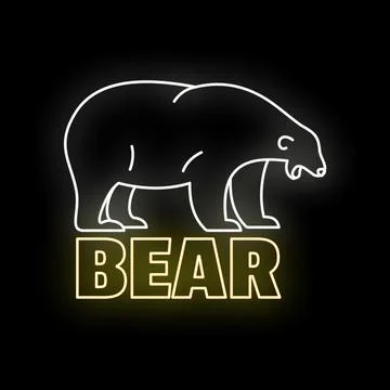 White neon line bear logo signing branding Stock Illustration
