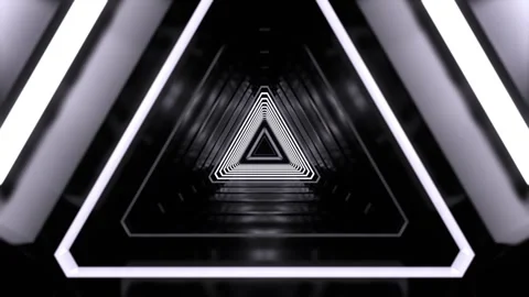 White Neon Pulsating Triangular Cyber Tunnel Background VJ Loop in 4K Stock Footage 314365869