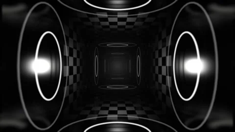 White Neon Rings in Digital Void Background VJ Loop in 4K Stock Footage 312804196