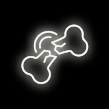 White neon sign of broken bone on black background Stock Illustration
