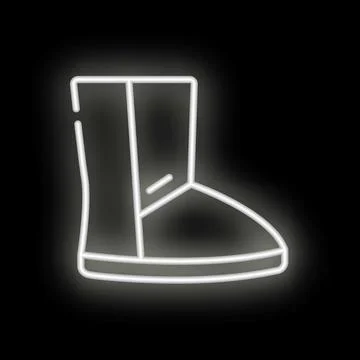 White neon sign of winter boot on black background Stock Illustration