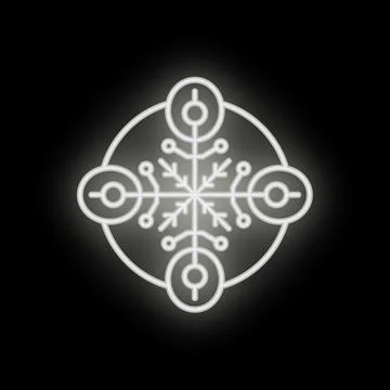 White neon snowflake glowing on black background Stock Illustration