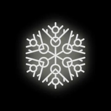 White neon snowflake glowing on black background Stock Illustration