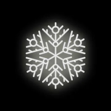 White neon snowflake glowing on dark background Stock Illustration