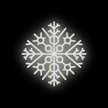 White neon snowflake shining on black background Stock Illustration