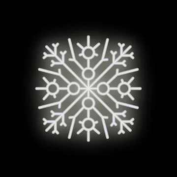 White neon snowflake shining on black background Stockillustratie