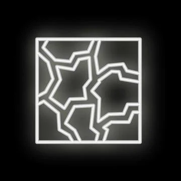 White neon style cracked surface icon glowing on a black background Stock Illustration